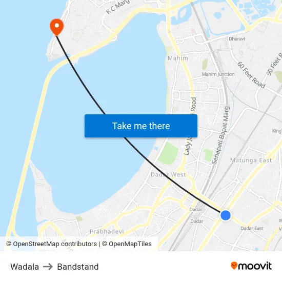 Wadala to Bandstand map