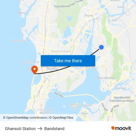 Ghansoli Station to Bandstand map