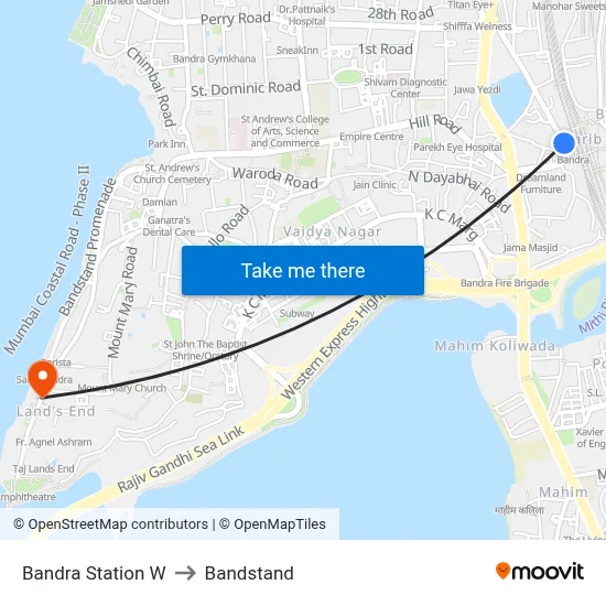 Bandra Station W to Bandstand map
