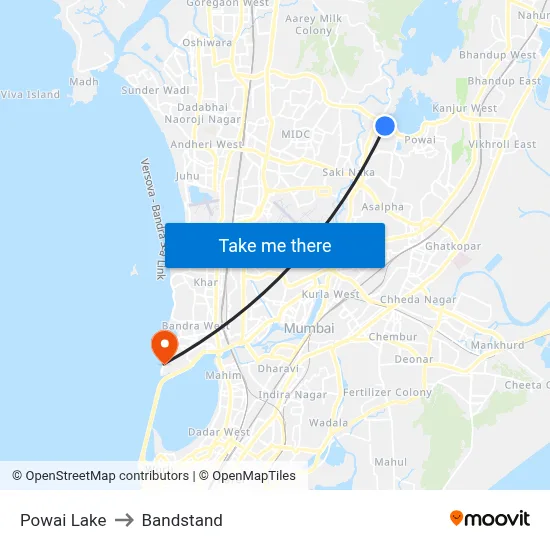 Powai Lake to Bandstand map