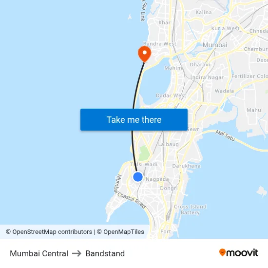 Mumbai Central to Bandstand map