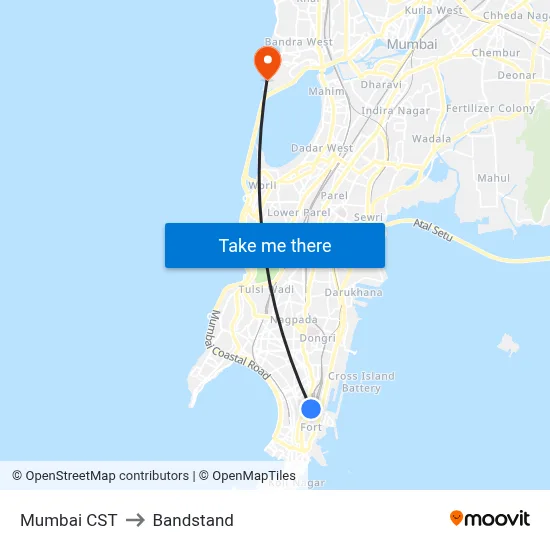 Mumbai CST to Bandstand map