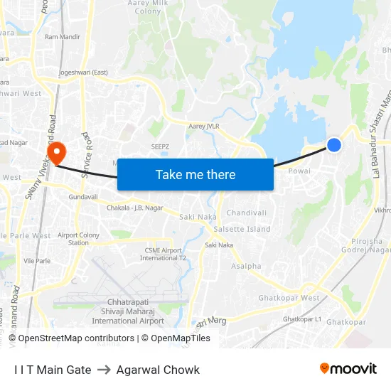 I I T Main Gate to Agarwal Chowk map