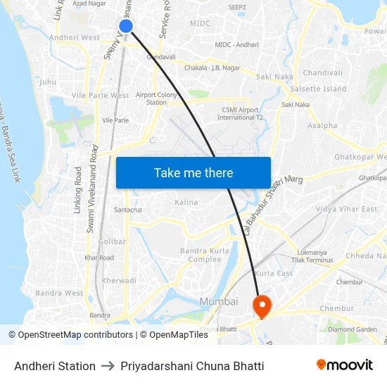 Andheri Station to Priyadarshani Chuna Bhatti map