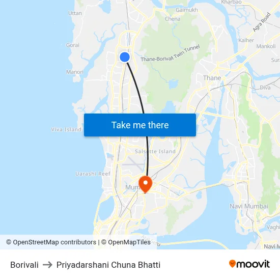 Borivali to Priyadarshani Chuna Bhatti map