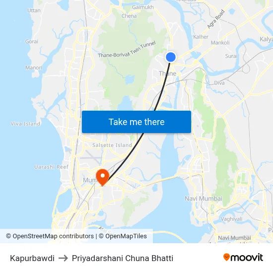 Kapurbawdi to Priyadarshani Chuna Bhatti map