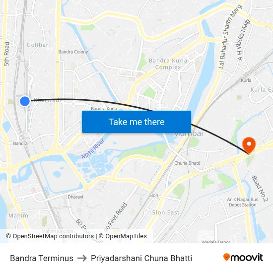 Bandra Terminus to Priyadarshani Chuna Bhatti map