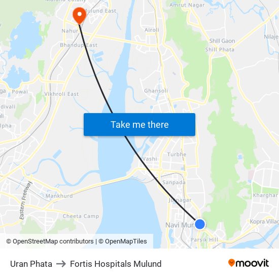 Uran Phata to Fortis Hospitals Mulund map