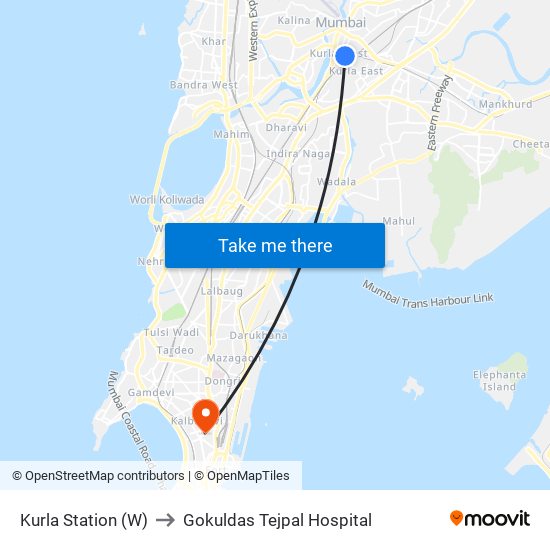 Kurla Station (W) to Gokuldas Tejpal Hospital map