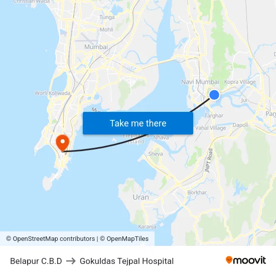 Belapur C.B.D to Gokuldas Tejpal Hospital map