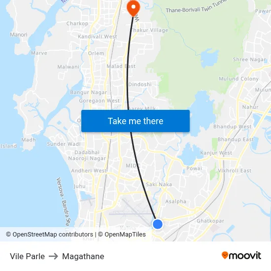 Vile Parle to Magathane map