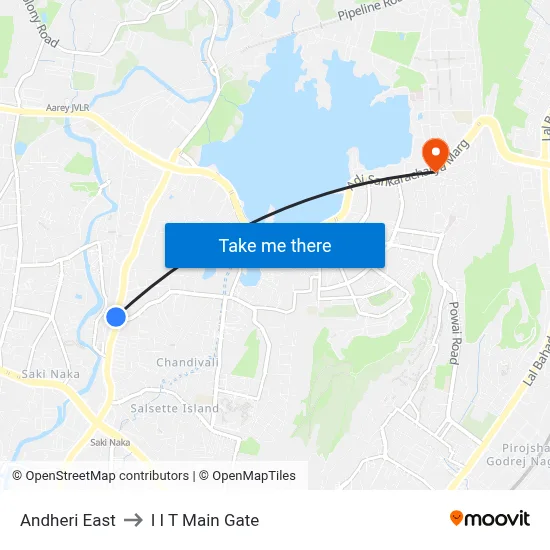 Andheri East to I I T Main Gate map