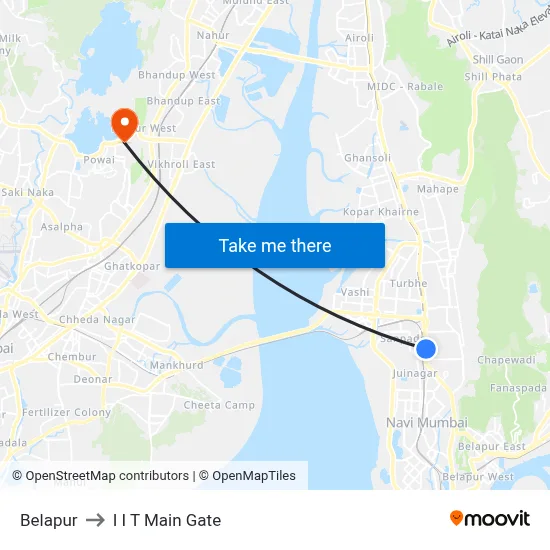 Belapur to I I T Main Gate map