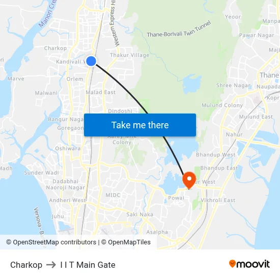 Charkop to I I T Main Gate map