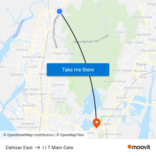 Dahisar East to I I T Main Gate map