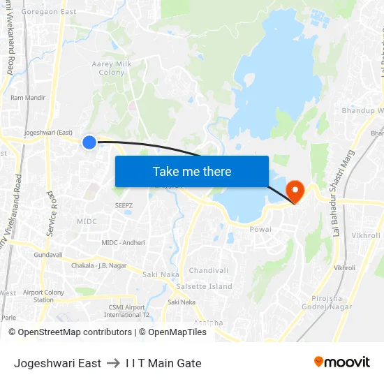 Jogeshwari East to I I T Main Gate map