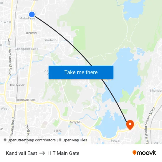 Kandivali East to I I T Main Gate map