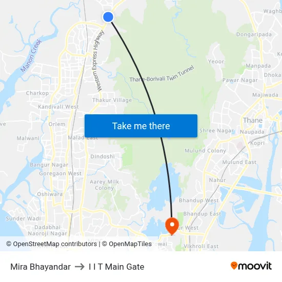 Mira Bhayandar to I I T Main Gate map