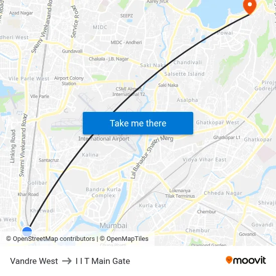 Vandre West to I I T Main Gate map