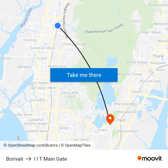 Borivali to I I T Main Gate map