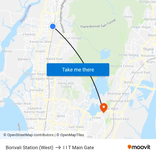 Borivali Station (West) to I I T Main Gate map