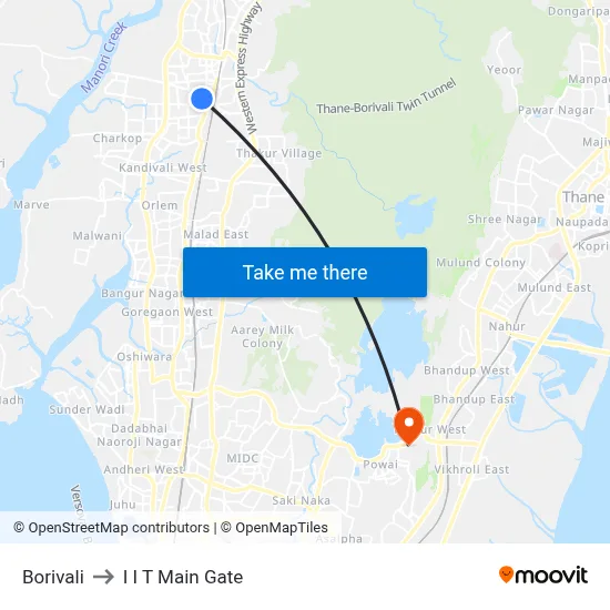 Borivali to I I T Main Gate map