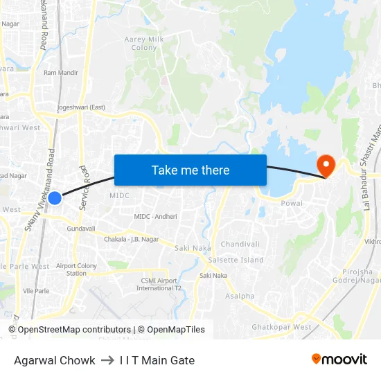 Agarwal Chowk to I I T Main Gate map