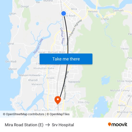 Mira Road Railway Station (E) to Srv Hospital map