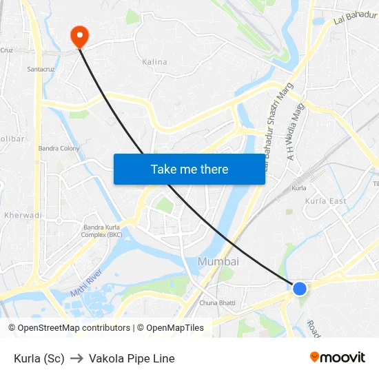 Kurla (Sc) to Vakola Pipe Line map