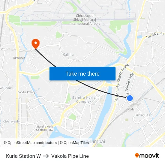 Kurla Station W to Vakola Pipe Line map
