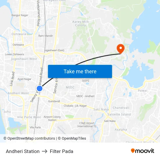 Andheri Station to Filter Pada map