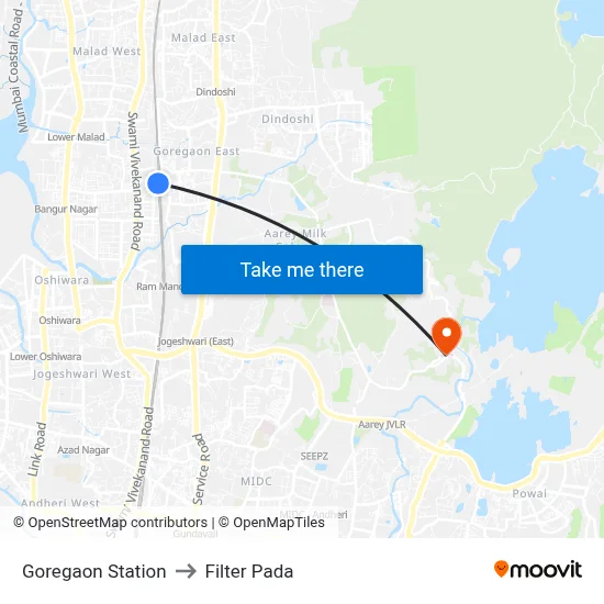 Goregaon Station to Filter Pada map