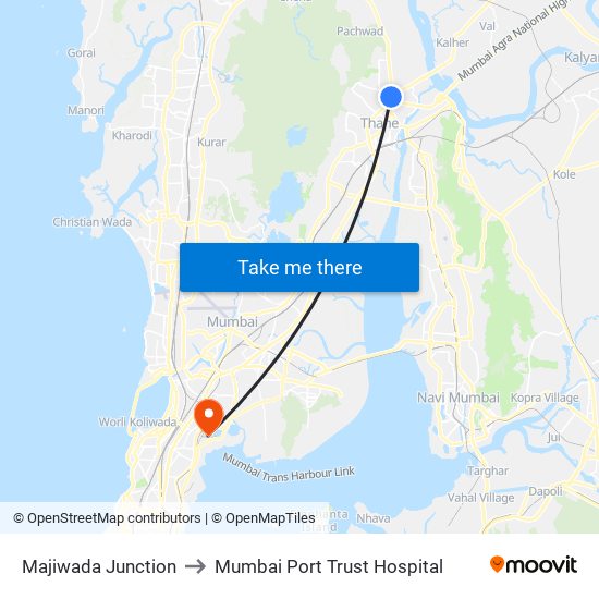Majiwada Junction to Mumbai Port Trust Hospital map