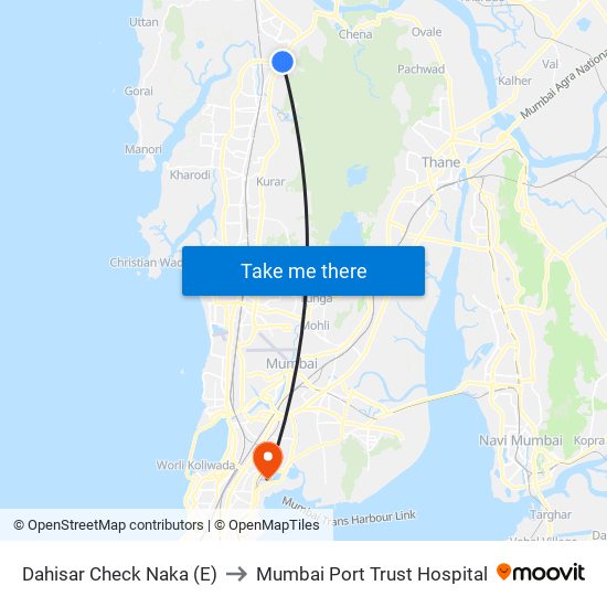 Dahisar Check Naka (E) to Mumbai Port Trust Hospital map