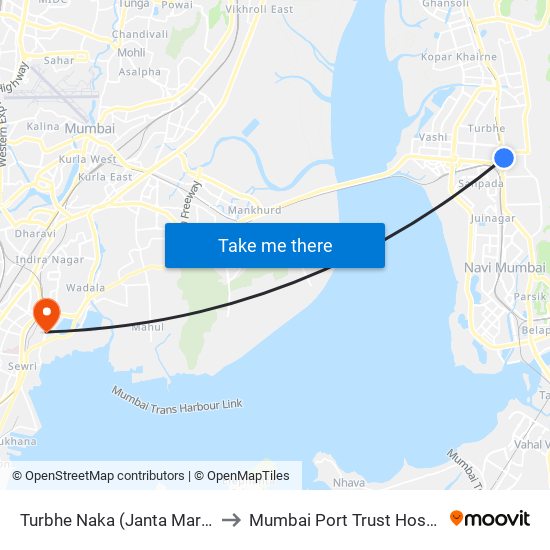 Turbhe Naka (Janta Market) to Mumbai Port Trust Hospital map