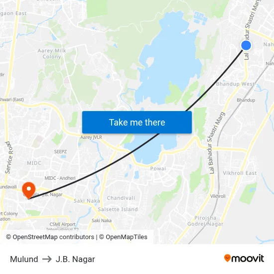 Mulund to J.B. Nagar map
