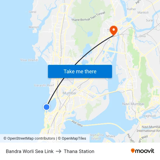 Bandra Worli Sea Link to Thana Station map