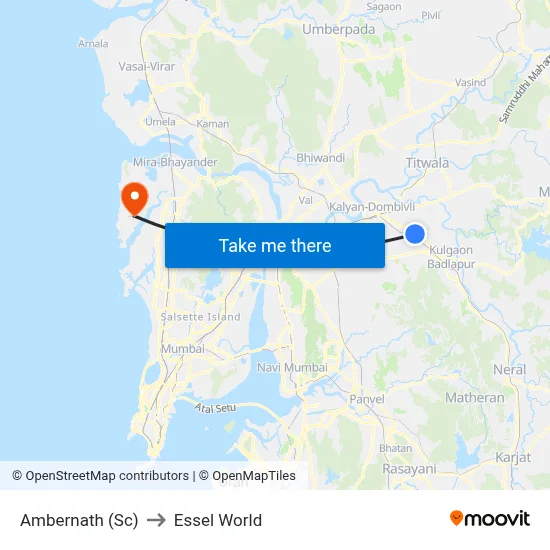 Ambernath (Sc) to Essel World map
