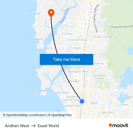 Andheri West to Essel World map