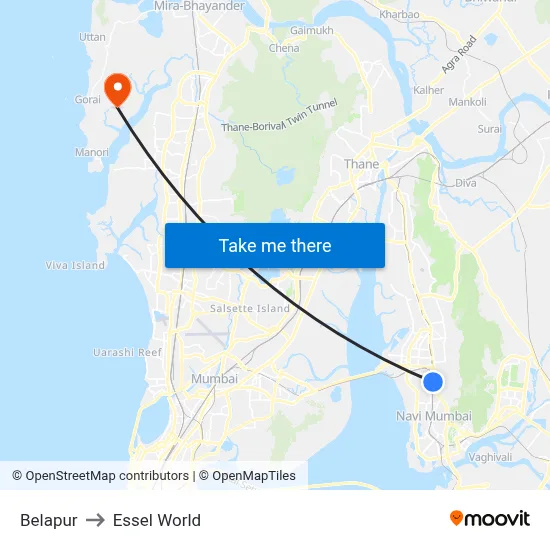 Belapur to Essel World map