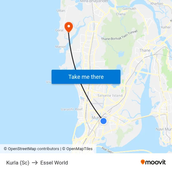 Kurla (Sc) to Essel World map