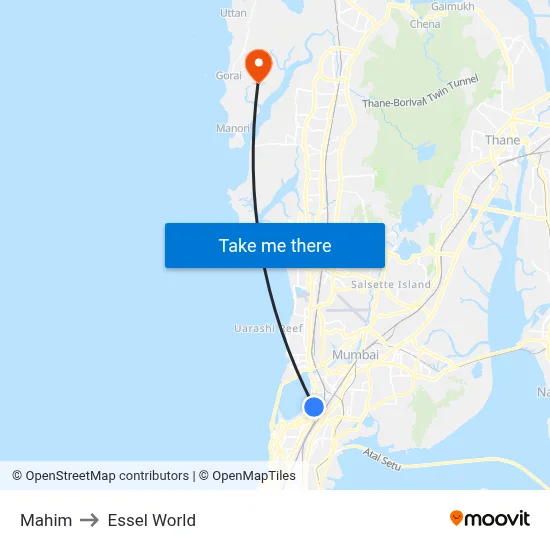 Mahim to Essel World map