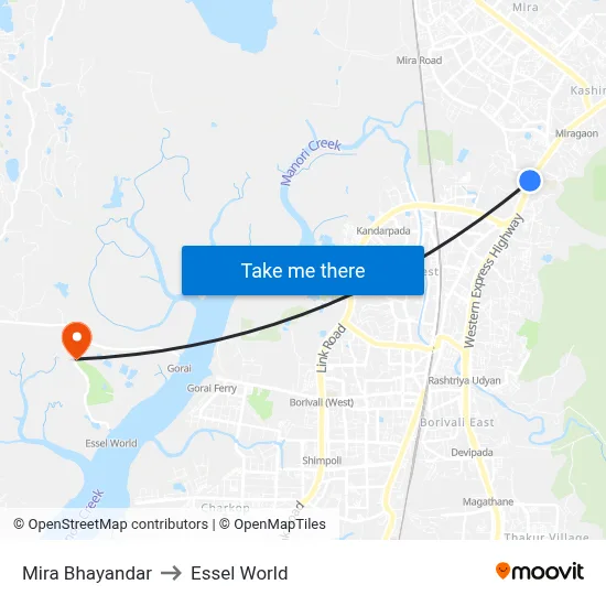 Mira Bhayandar to Essel World map