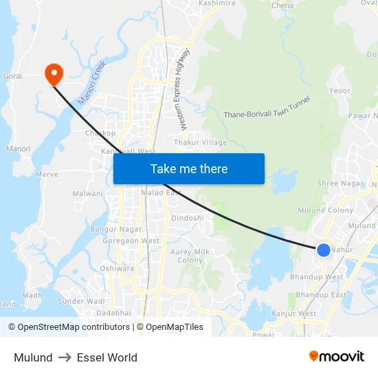 Mulund to Essel World map