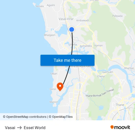 Vasai to Essel World map