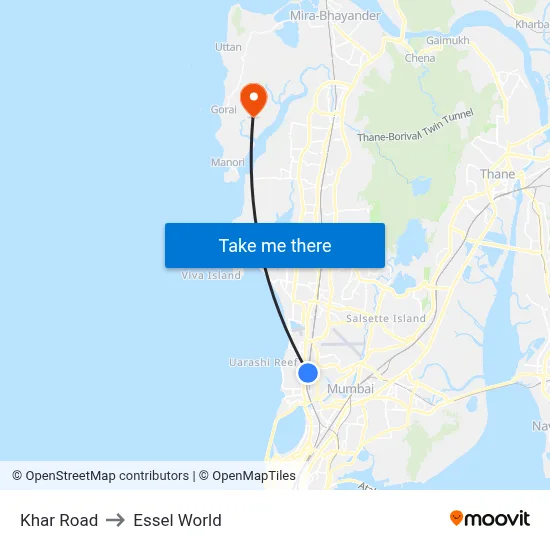 Khar Road to Essel World map