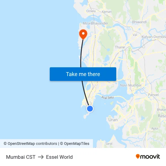Mumbai CST to Essel World map