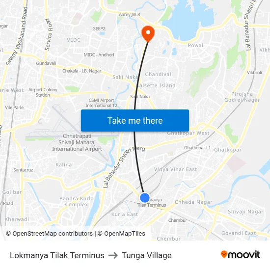 Lokmanya Tilak Terminus to Tunga Village map