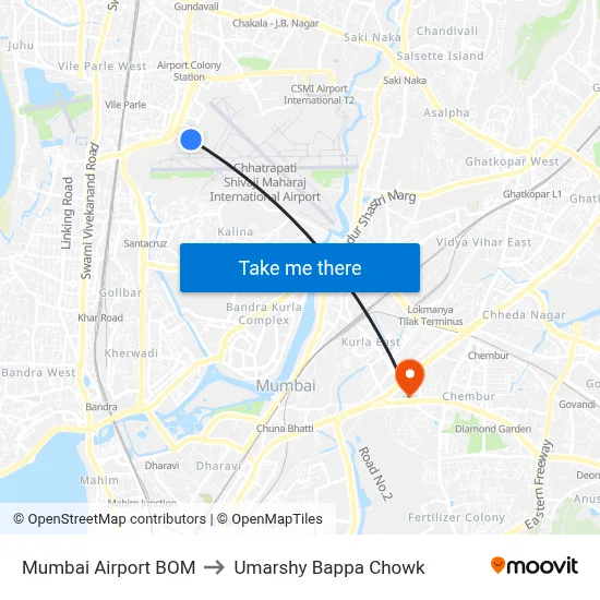 Mumbai Airport BOM to Umarshy Bappa Chowk map