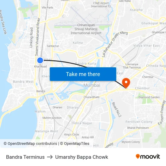 Bandra Terminus to Umarshy Bappa Chowk map